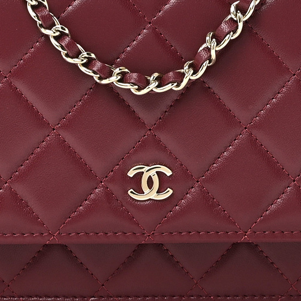 Chanel Lambskin Quilted Wallet On Chain WOC Burgundy