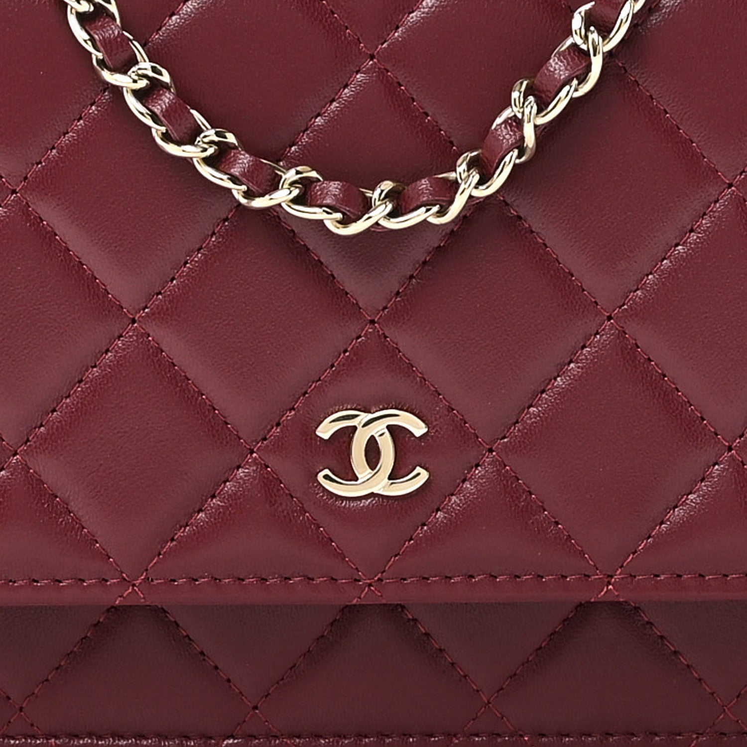 Chanel Lambskin Quilted Wallet On Chain WOC Burgundy