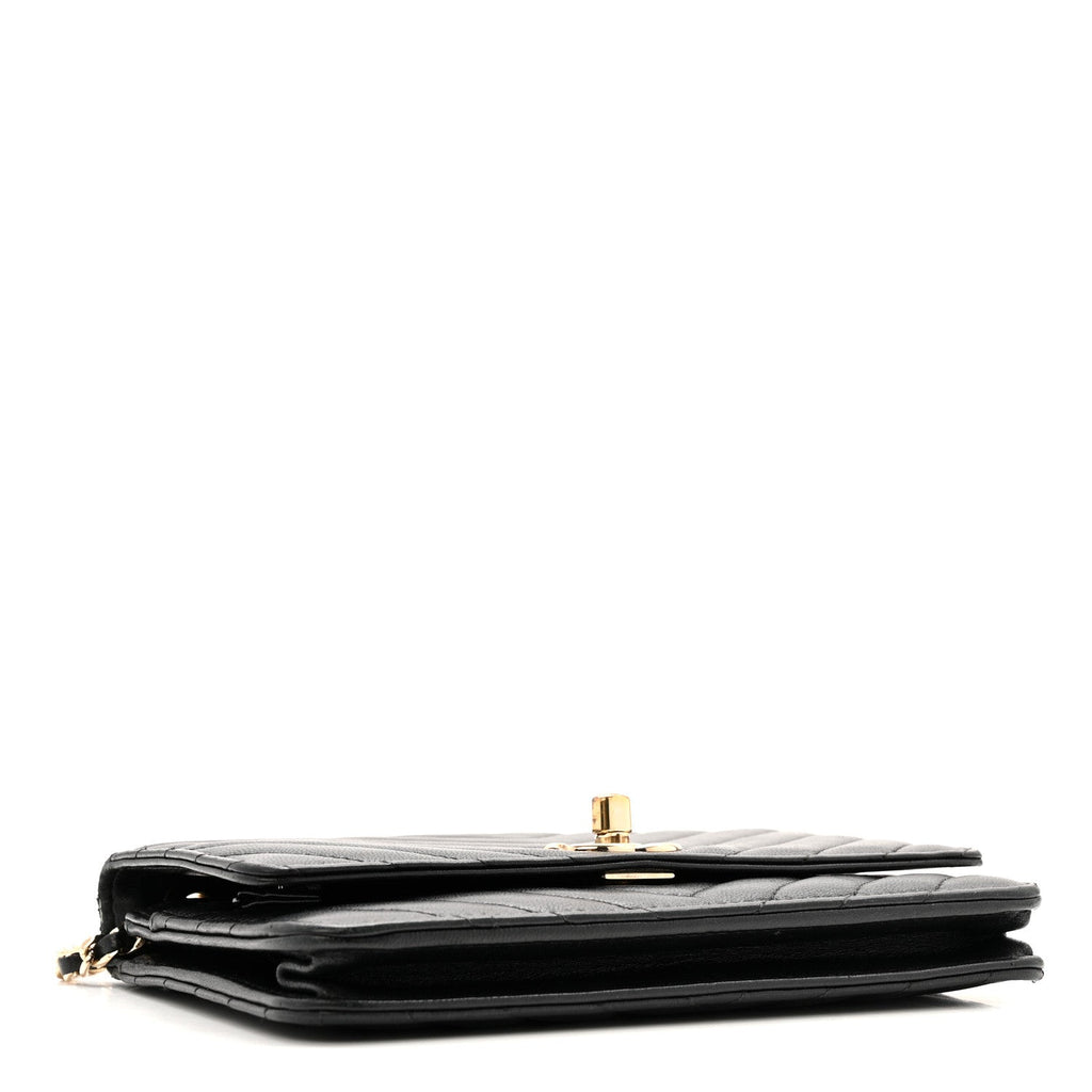 Chanel Lambskin Chevron Quilted Trendy CC Wallet On Chain WOC Black