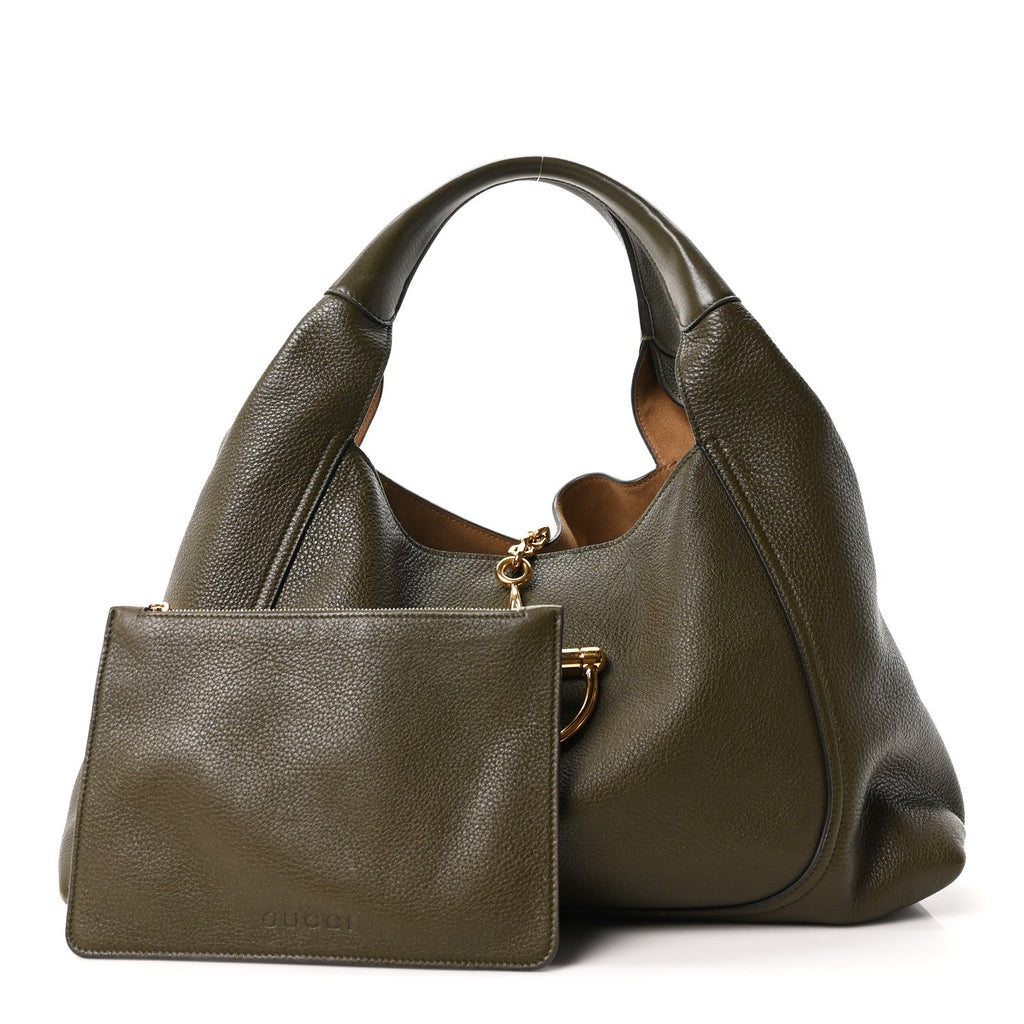 Gucci Grained Calfskin Softbit Maxi Shoulder Bag Forest Green
