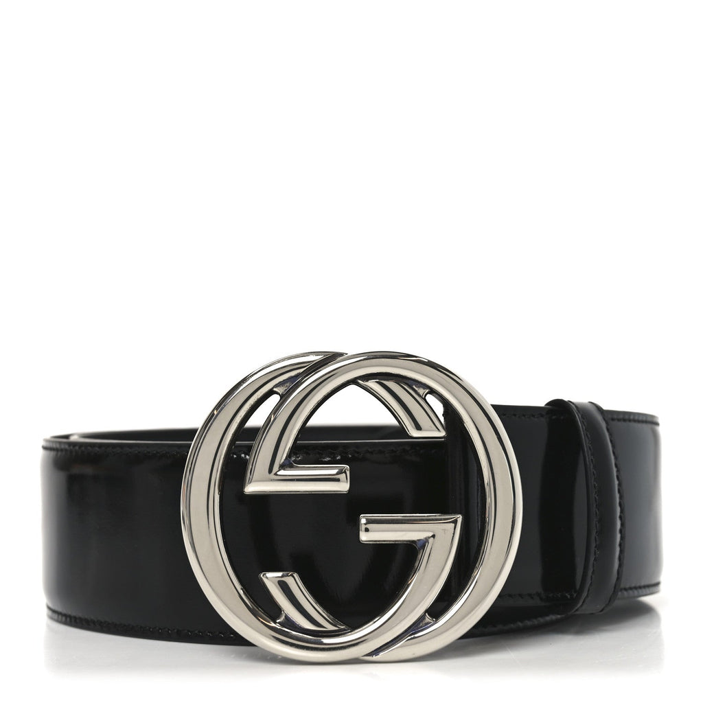 Gucci Glass Calfskin Interlocking G Belt 95 38  Black