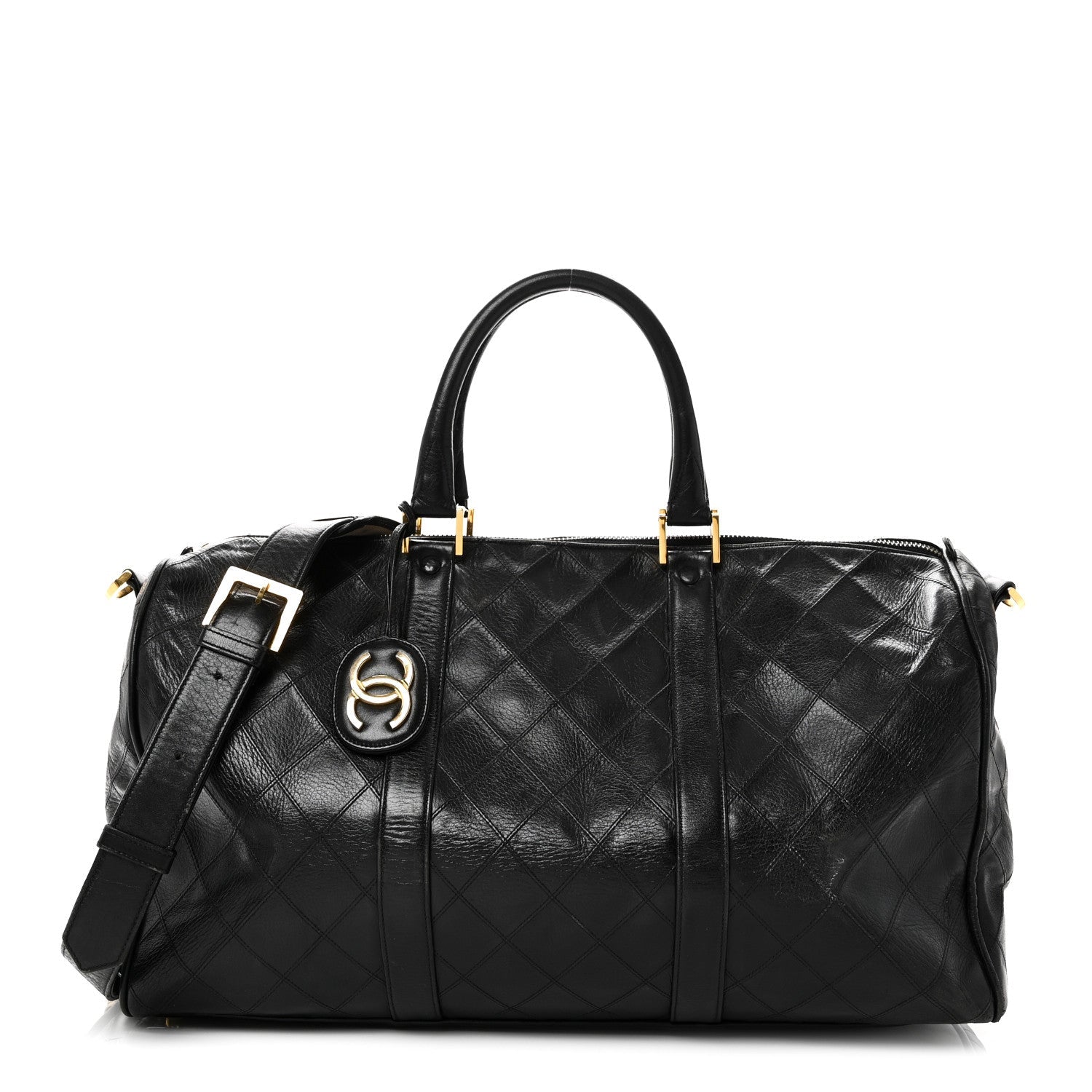 Chanel Calfskin Stitched Duffle Travel Bag Black
