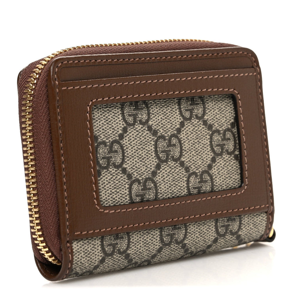 Gucci GG Supreme Monogram Azalea Calfskin Retro Interlocking G Compact Wallet Beige Ebony Brown Sugar