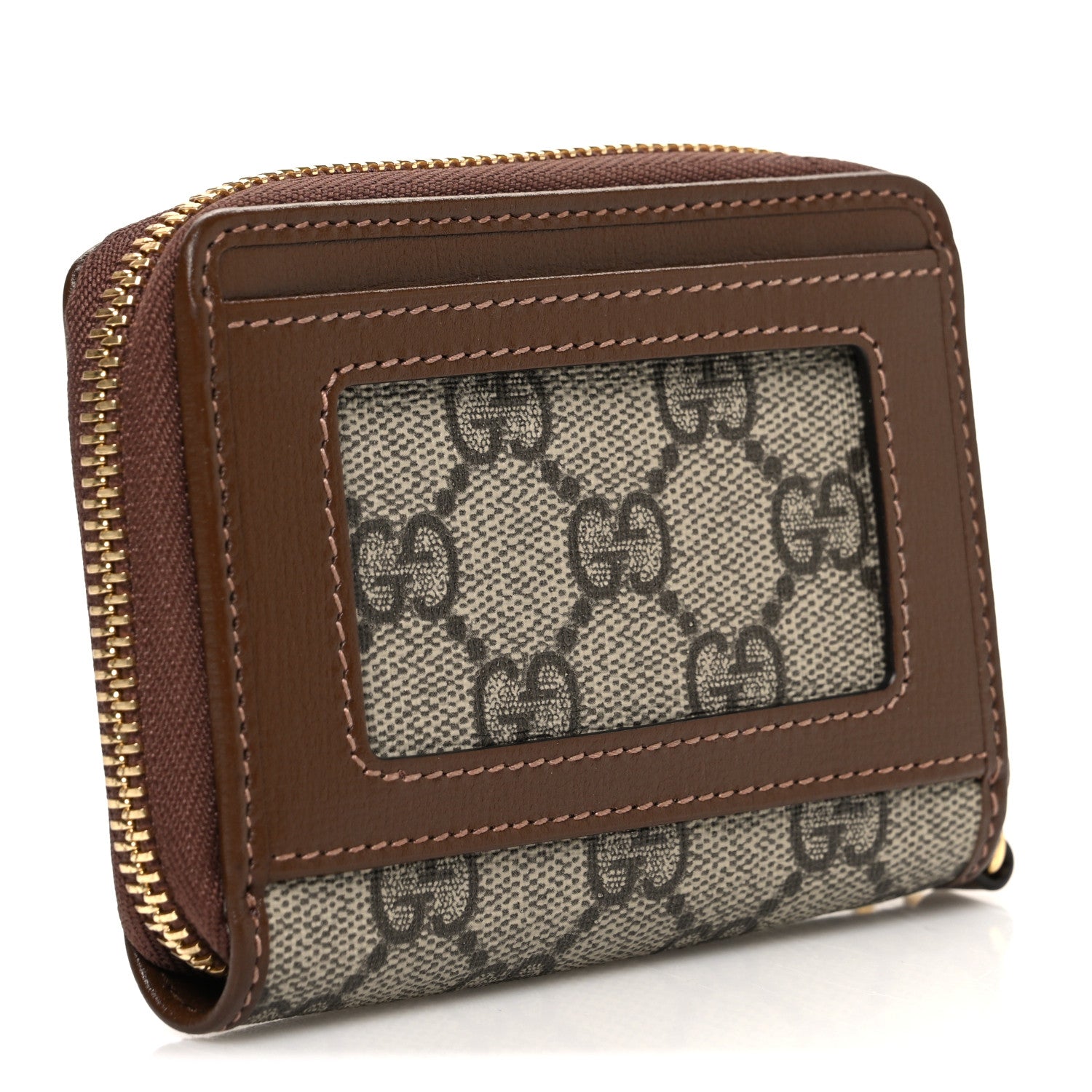 Gucci GG Supreme Monogram Azalea Calfskin Retro Interlocking G Compact Wallet Beige Ebony Brown Sugar