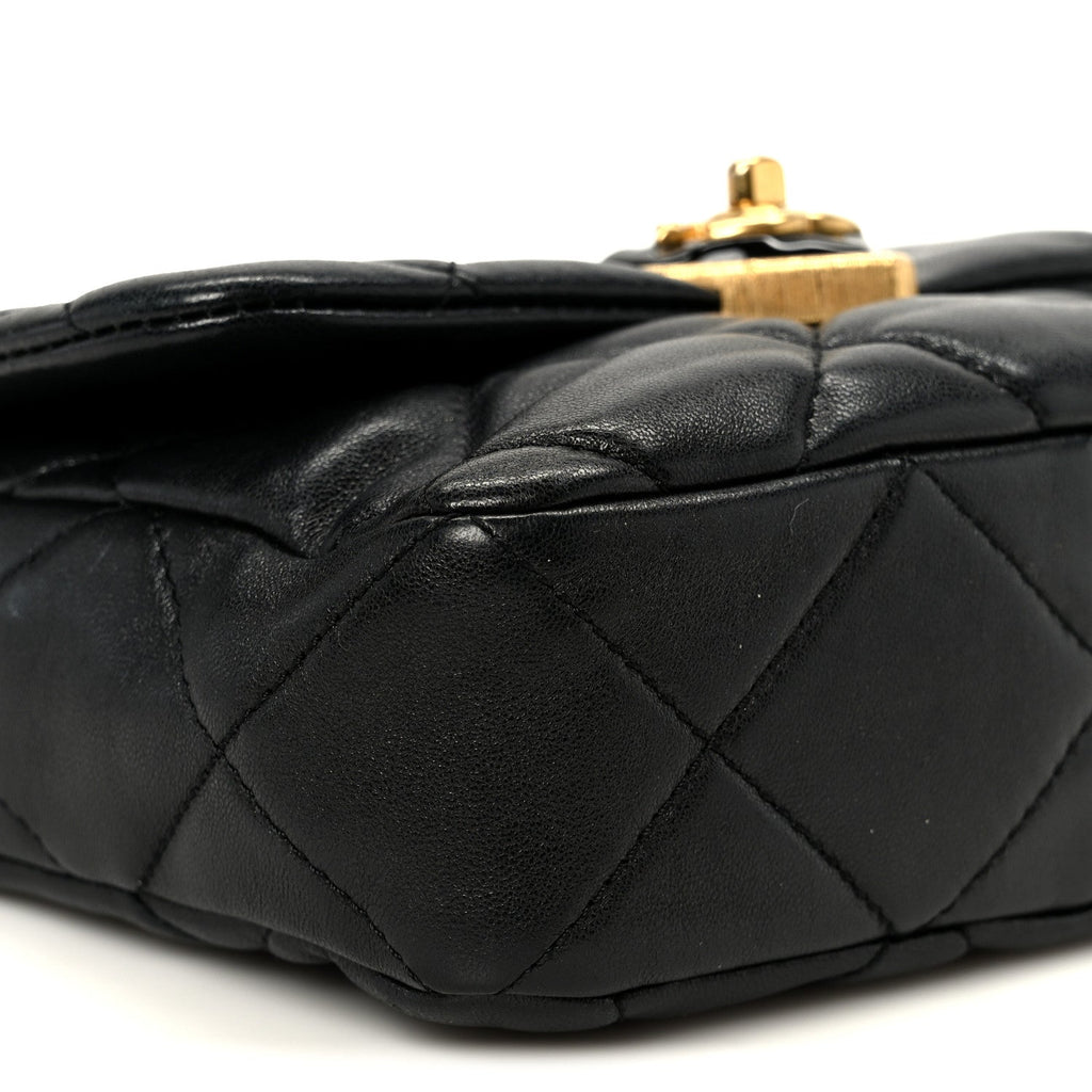 Chanel Lambskin Resin Quilted Mini Heart Square Flap Black