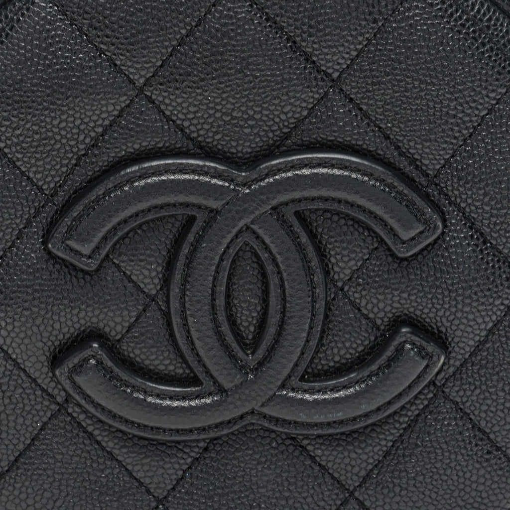 Chanel Caviar Quilted Small Round Vanity With Chain  Black