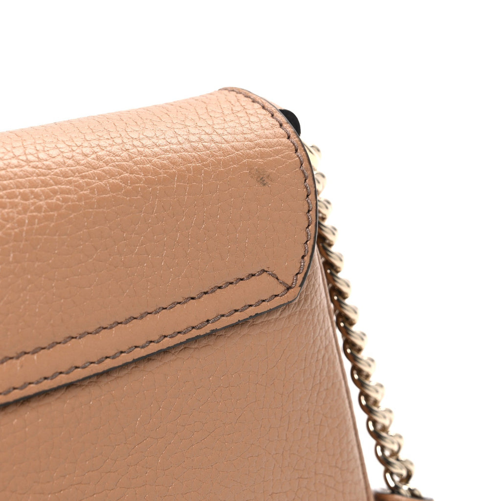 Gucci Pebbled Calfskin Medium Soho Flap Crossbody Camelia
