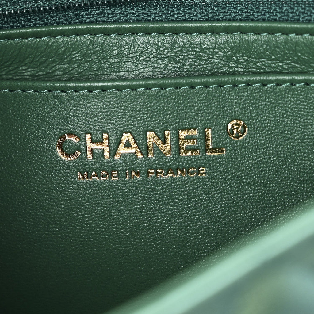 Chanel Iridescent Lambskin Quilted Mini Rectangular Flap Green