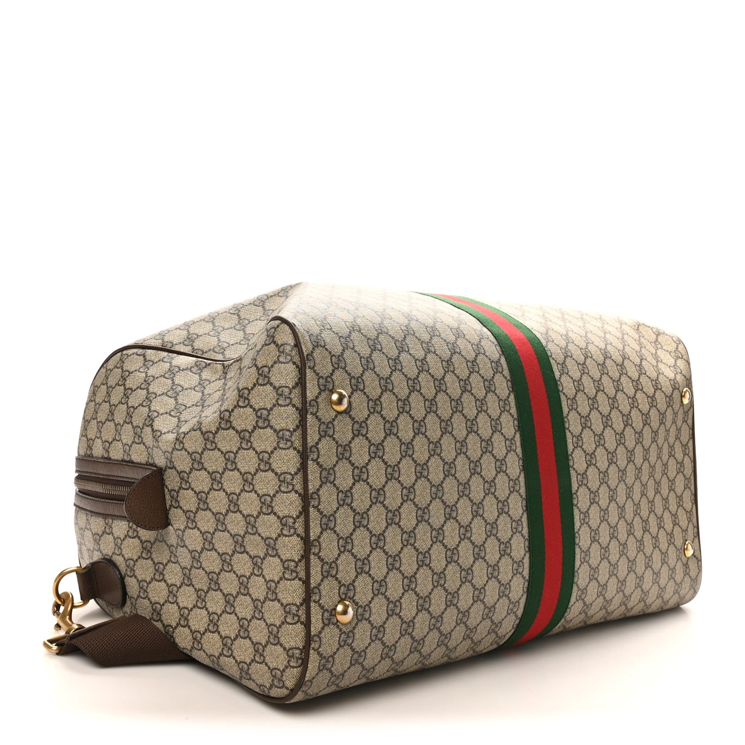 Gucci GG Supreme Monogram Textured Dollar Calfskin Web Medium Ophidia Carry-On Duffle Bag Beige Ebony New Acero