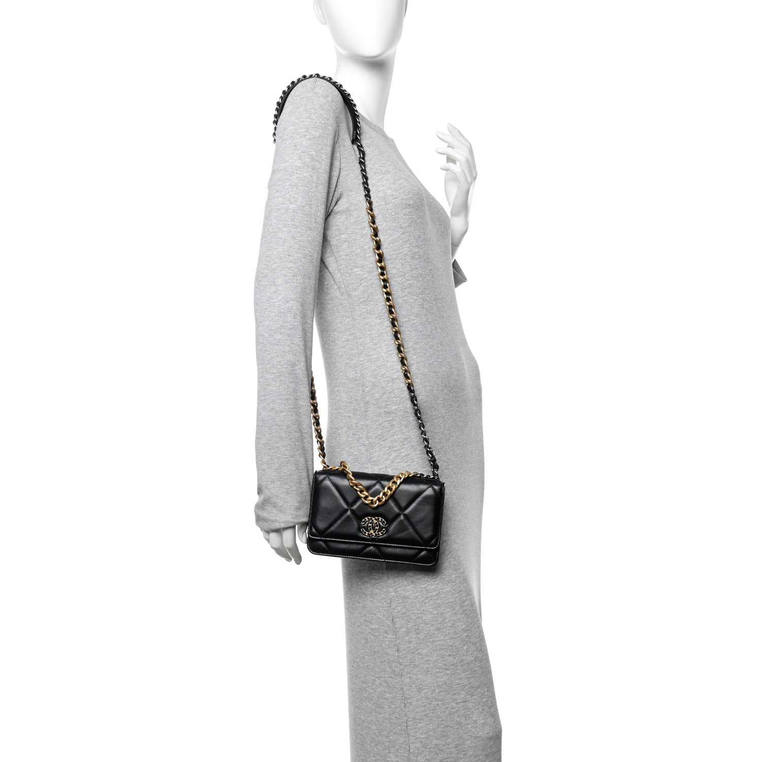 Chanel Lambskin Quilted Chanel 19 Wallet On Chain WOC Black