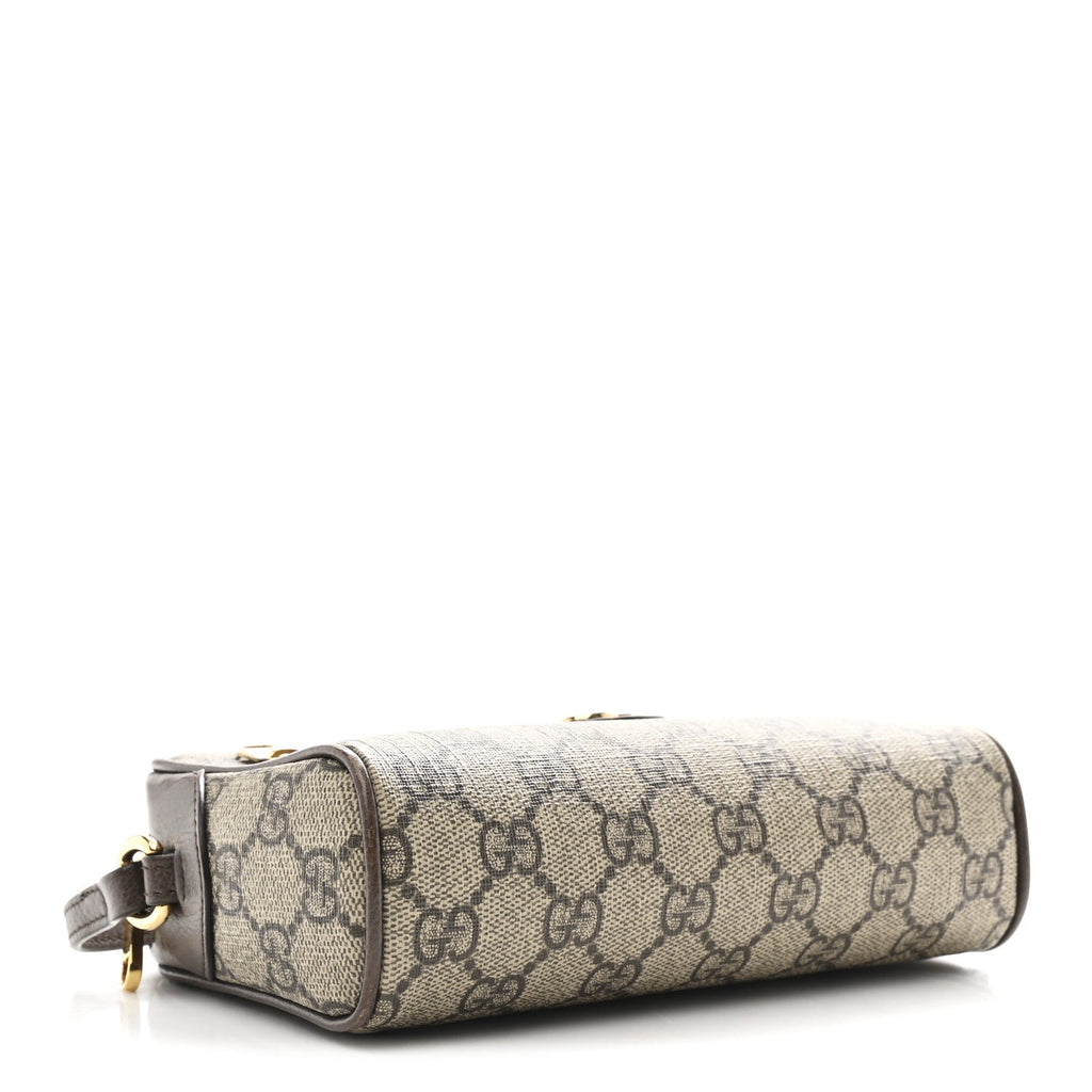 Gucci GG Supreme Monogram Textured Calfskin Super Mini Ophidia Shoulder Bag Beige Ebony New Acero