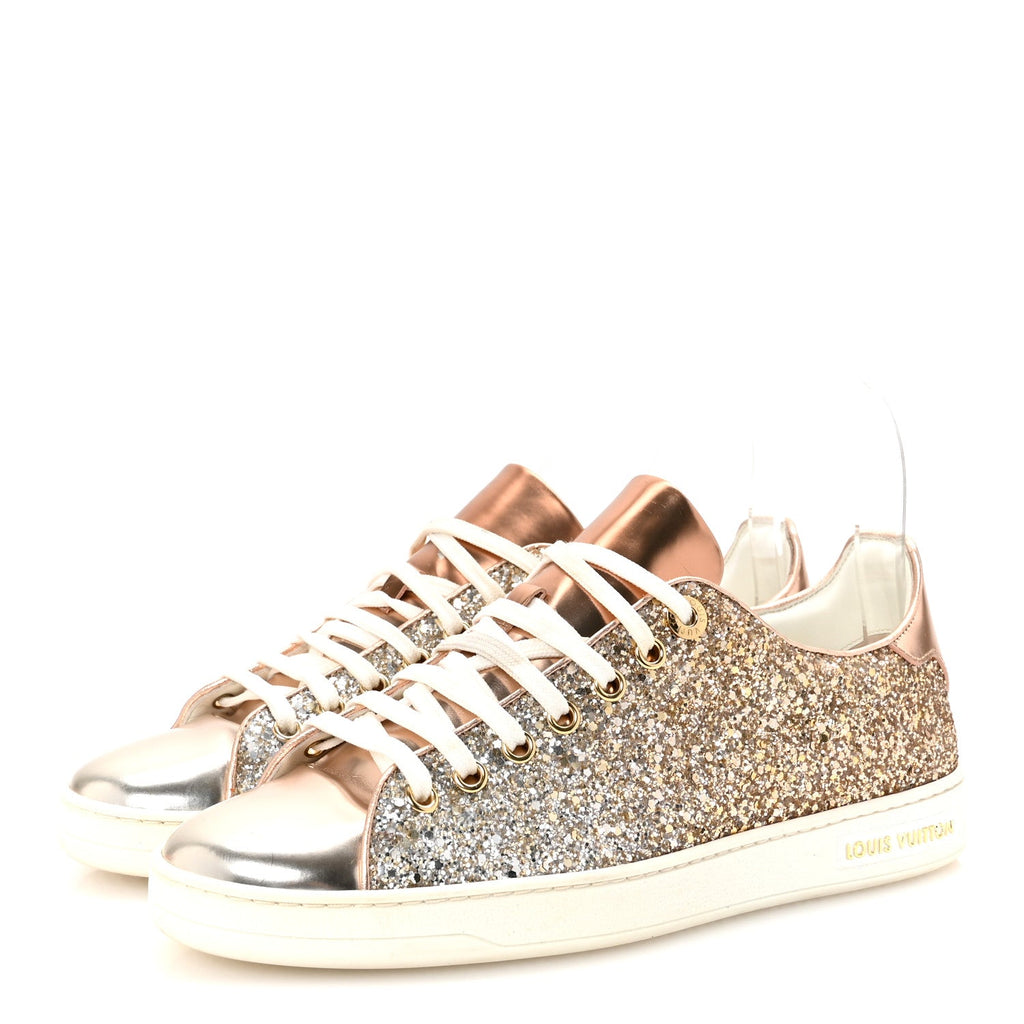 Louis Vuitton Metallic Glitter Frontrow Sneakers 37 Rose Gold