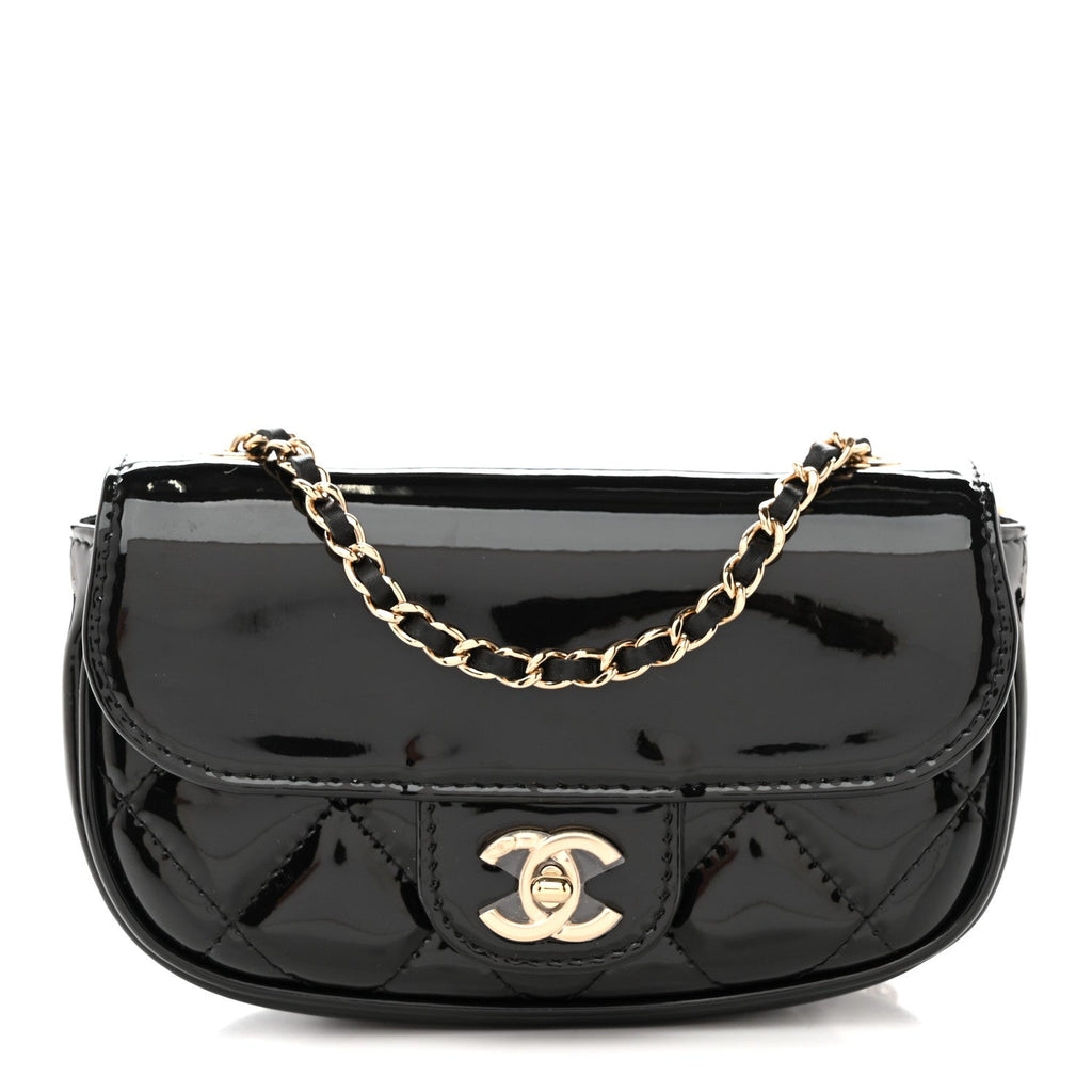 Chanel Patent Calfskin Quilted Mini Clutch Black