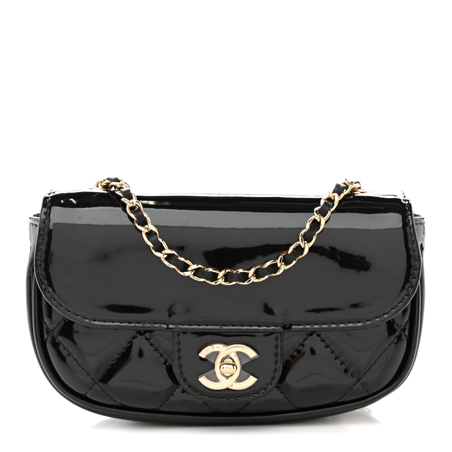 Chanel Patent Calfskin Quilted Mini Clutch Black