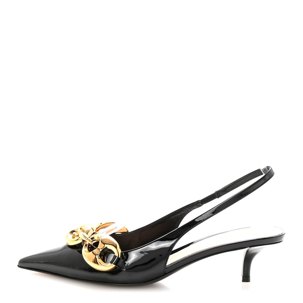 Gucci Vernice Crystal Nappa Charlotte Marina Slingback Pumps 37 Black