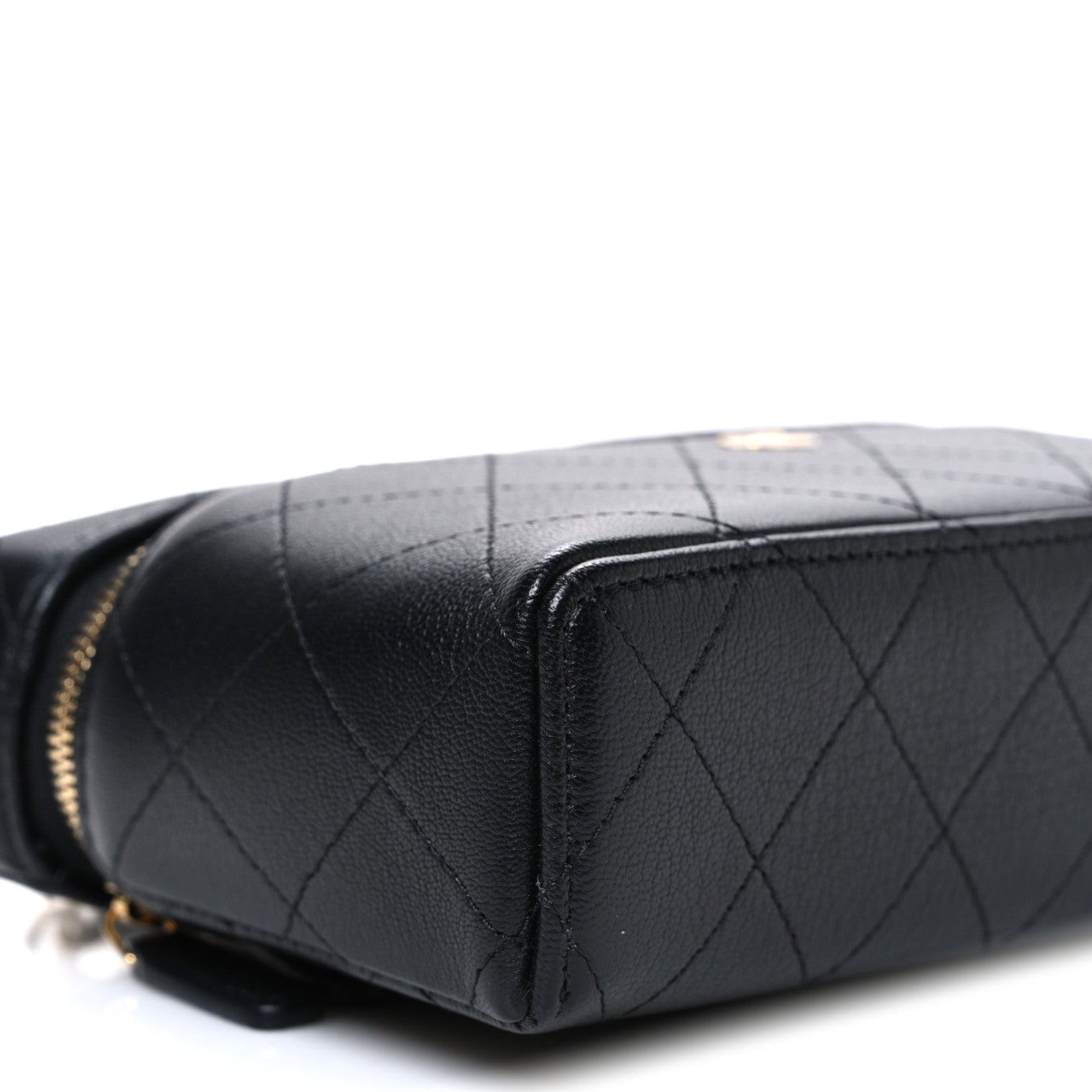 Chanel Goatskin Stitched Top Handle Slim Vanity With Chain Black