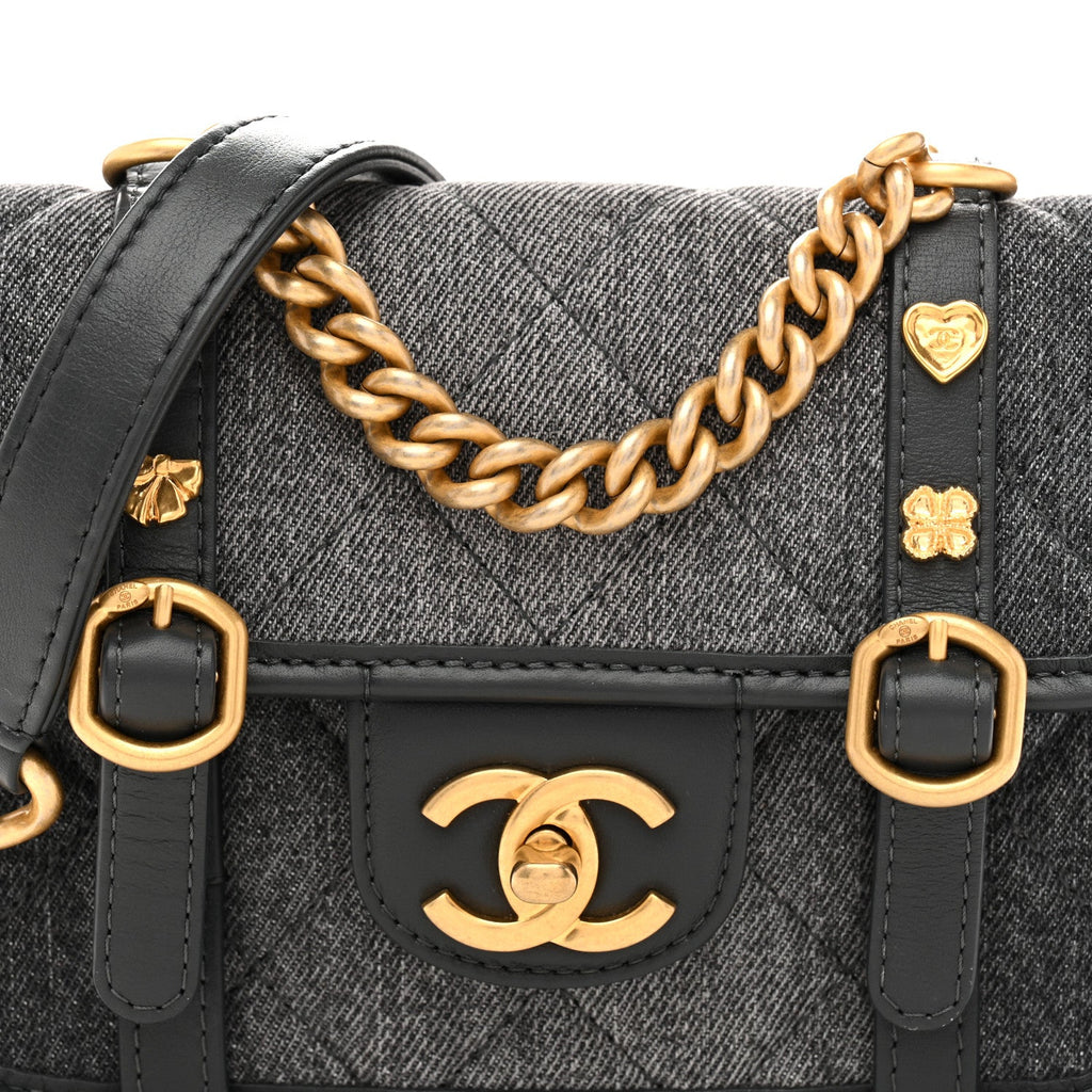 Chanel Denim Quilted Mini Flap Grey