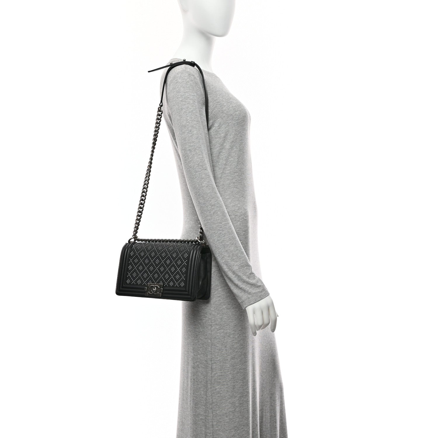 Chanel Calfskin Crystal Studded Quilted Medium Boy Flap  Black