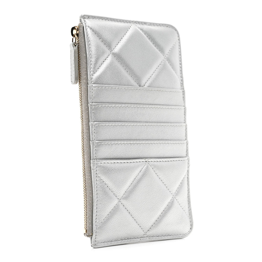 Chanel Lambskin Quilted Chanel 19 Phone and Card Holder Silver