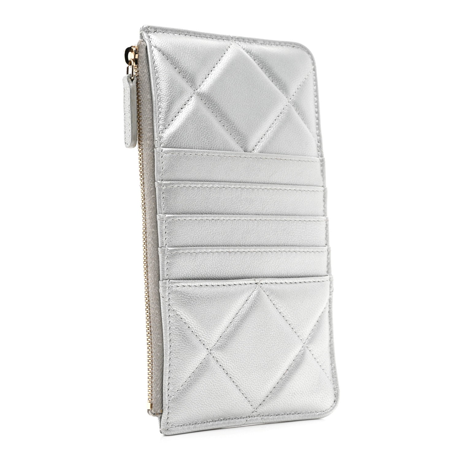 Chanel Lambskin Quilted Chanel 19 Phone and Card Holder Silver