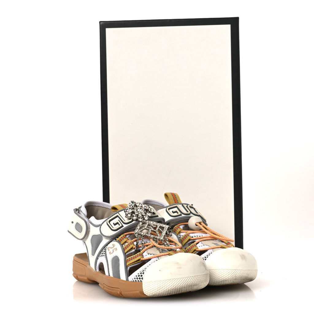 Gucci Mesh Fabric Tinsel Sport Sandals 36 White Silver