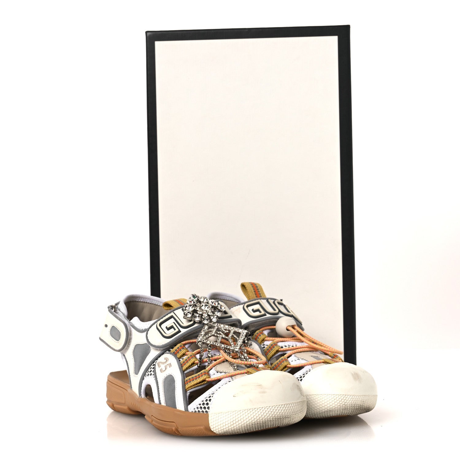 Gucci Mesh Fabric Tinsel Sport Sandals 36 White Silver