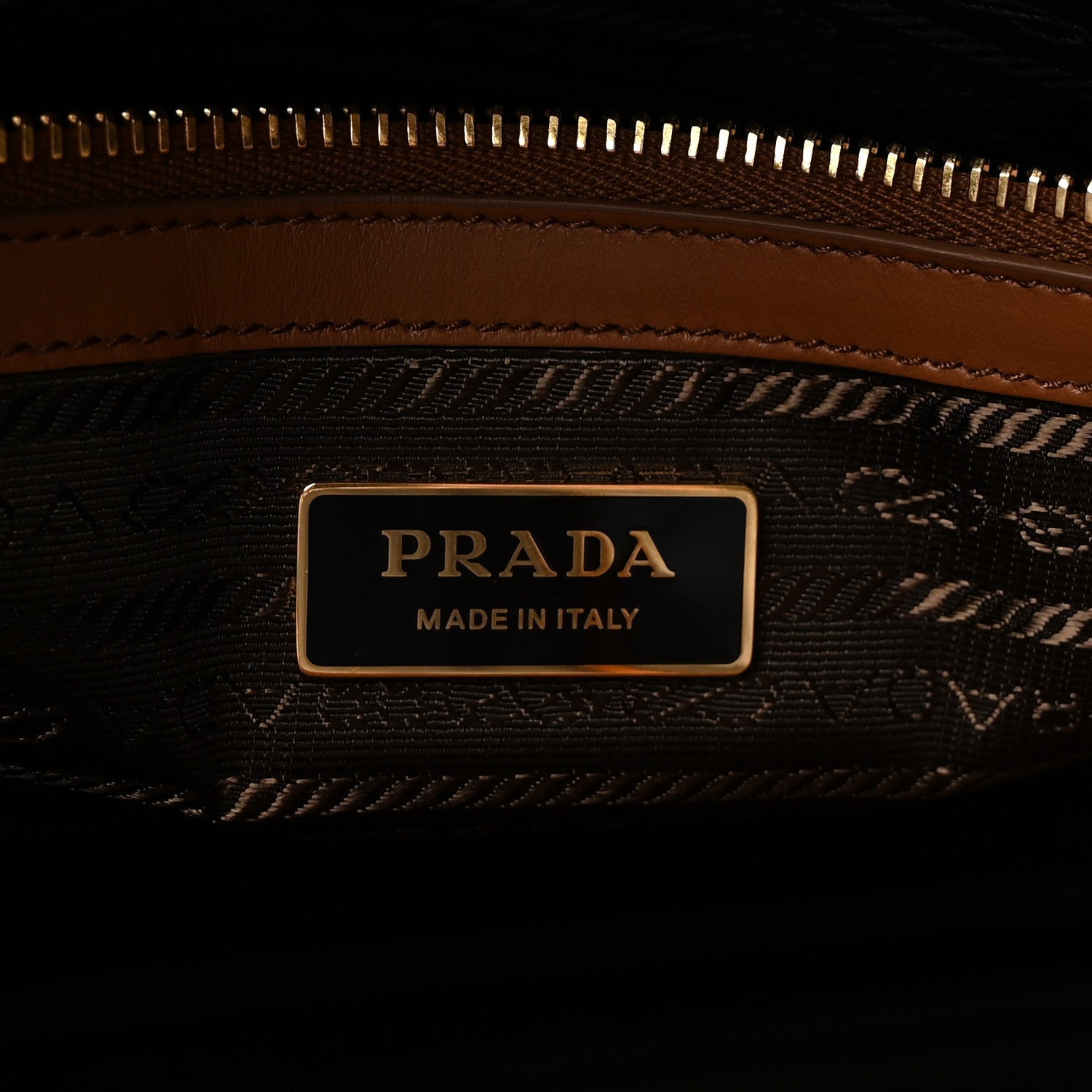Prada Jacquard Saffiano Triangolo Symbole Embroidered Large Tote Tobacco Talco