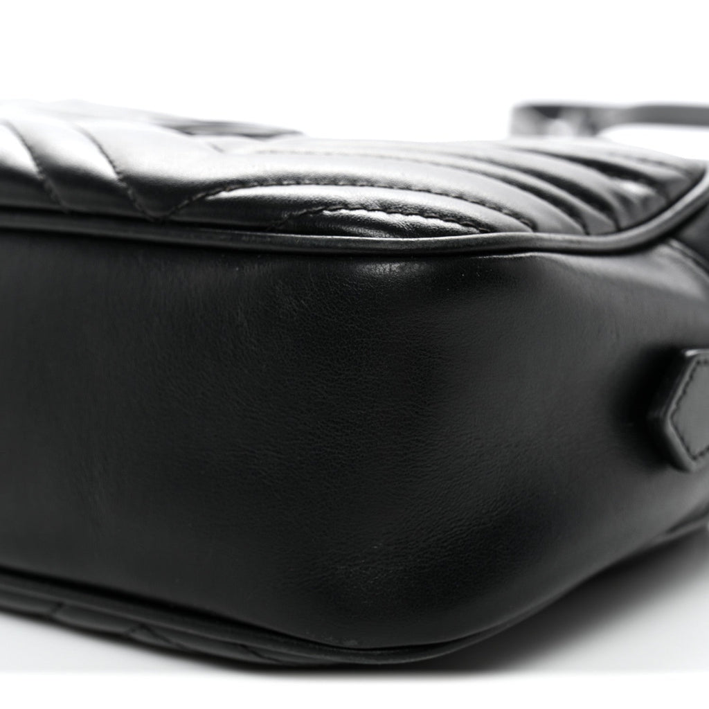Gucci Calfskin Matelasse Monochrome Small GG Marmont Chain Shoulder Bag Black