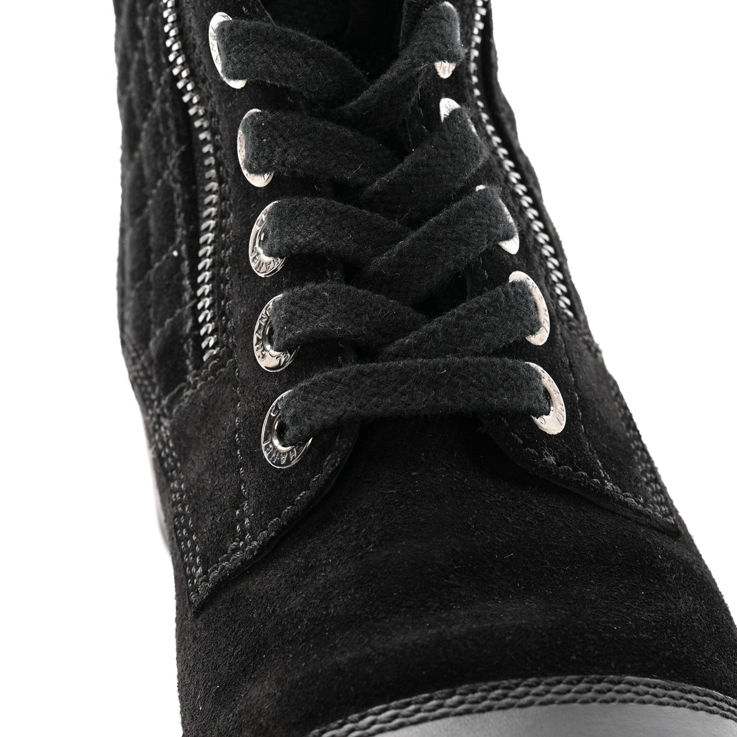 Chanel Suede Calfskin Quilted Lace Up Boots 38 Black