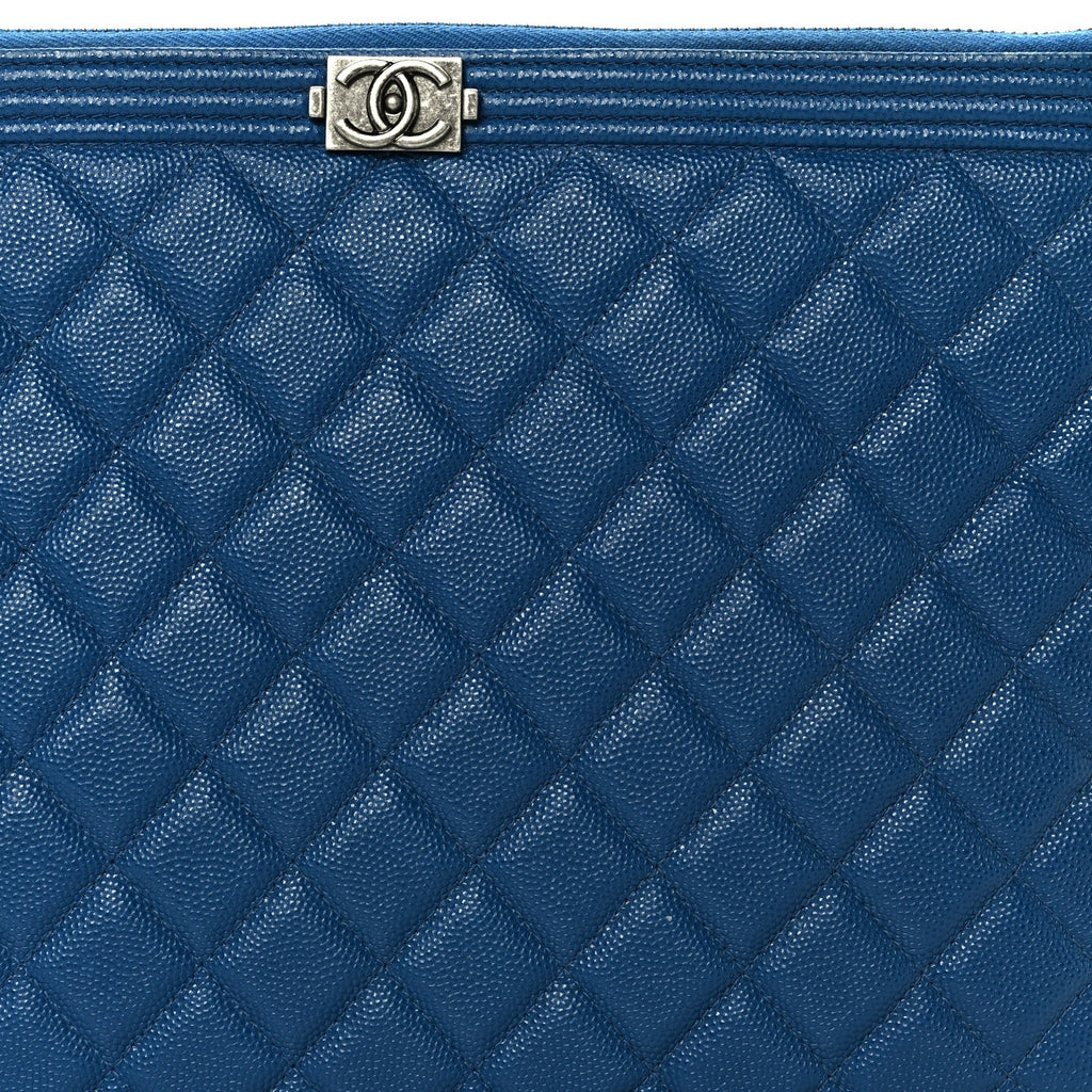 Caviar Quilted Medium Boy Cosmetic Case Blue