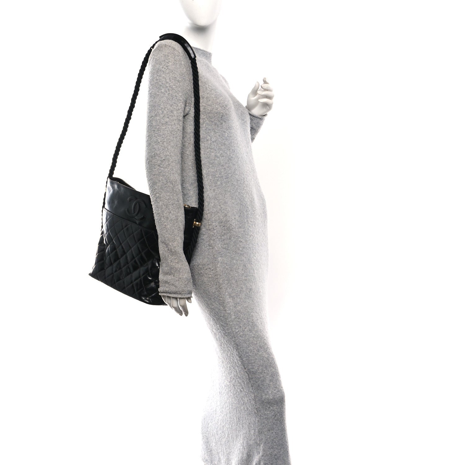 Chanel Crumpled Calfskin En Vogue Rope Hobo Bag Black
