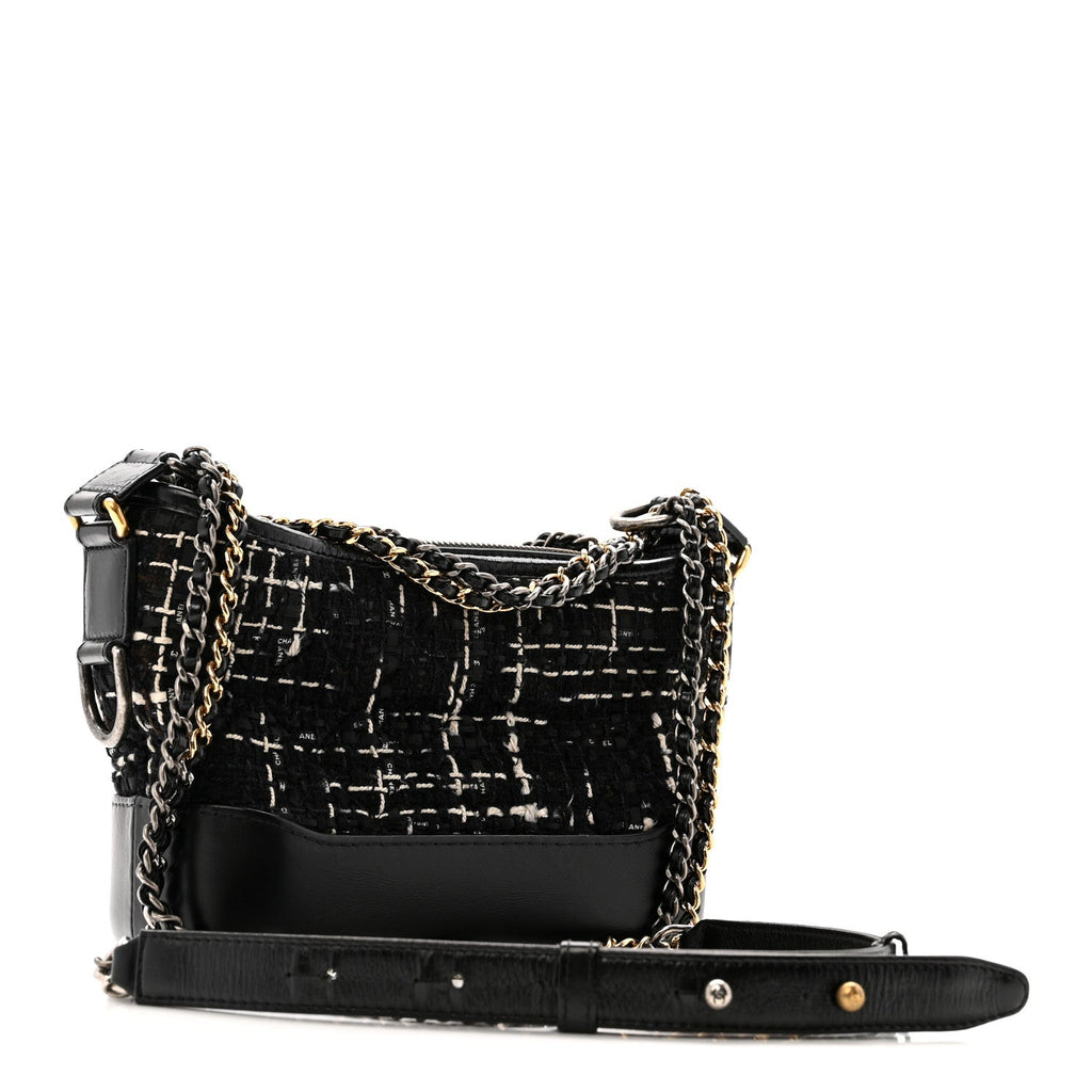Chanel Tweed Calfskin Small Gabrielle Hobo Black White