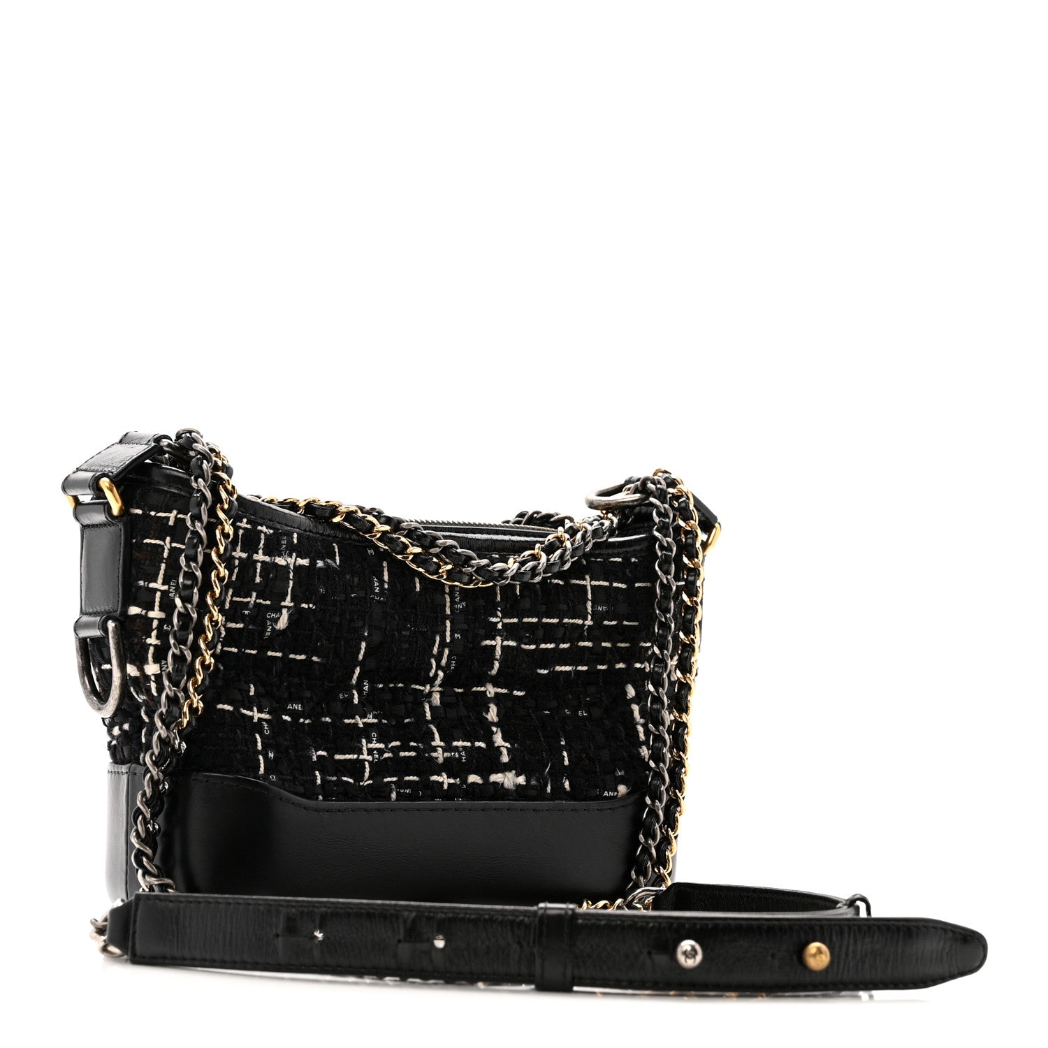 Chanel Tweed Calfskin Small Gabrielle Hobo Black White