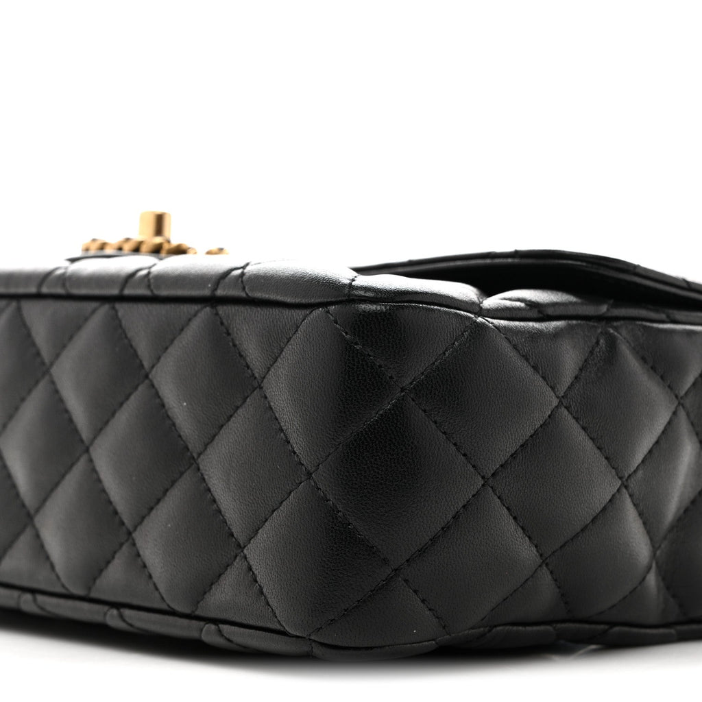 Chanel Lambskin Quilted Small Strass On Top Flap Bag Black