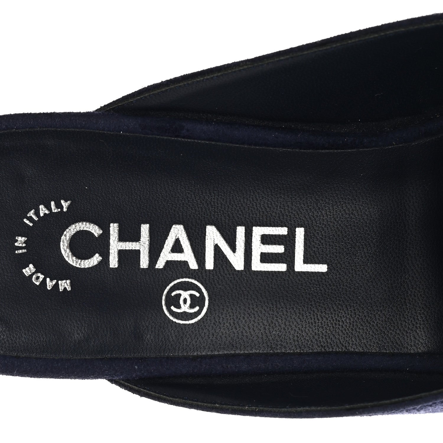 Chanel Suede Calfskin Grosgrain Crystal CC Star Mules  37.5 Blue Black