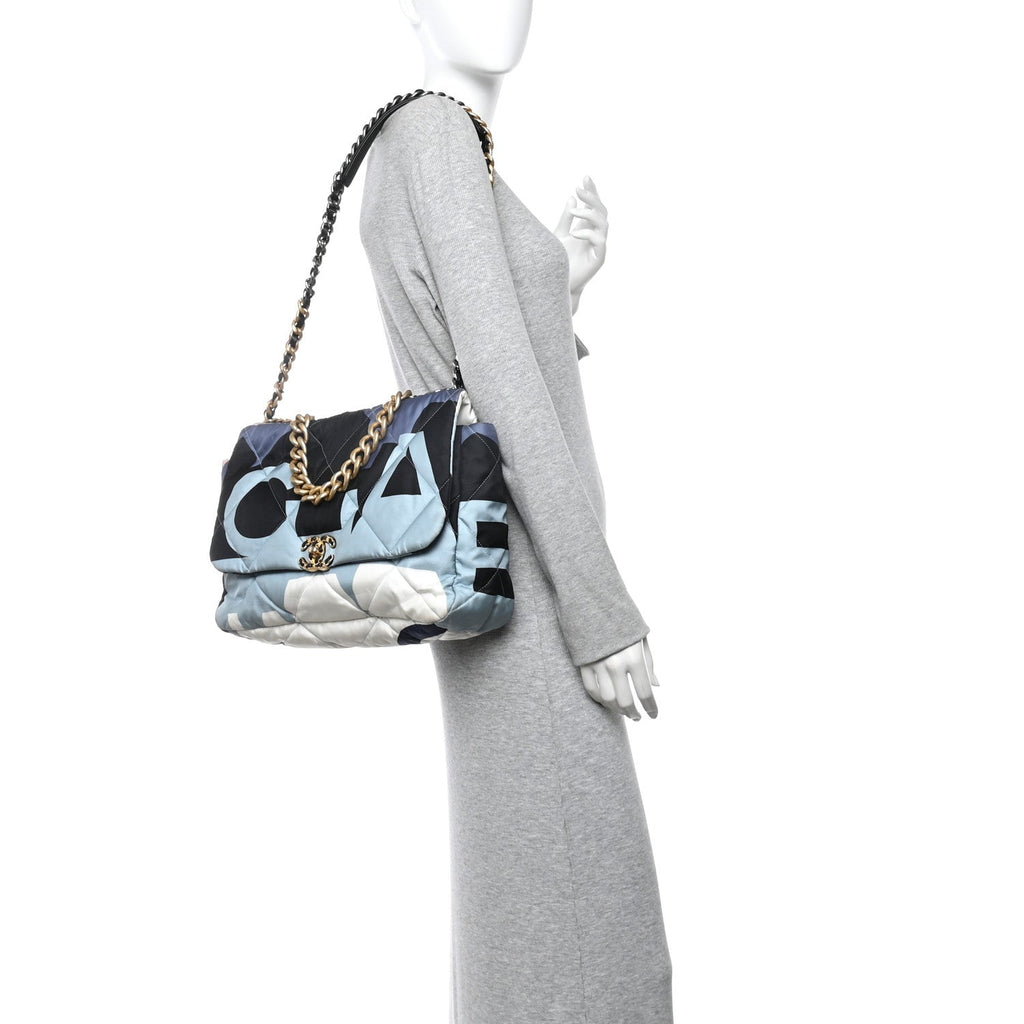 Chanel Silk Maxi Scarf Chanel 19 Flap Black Blue White