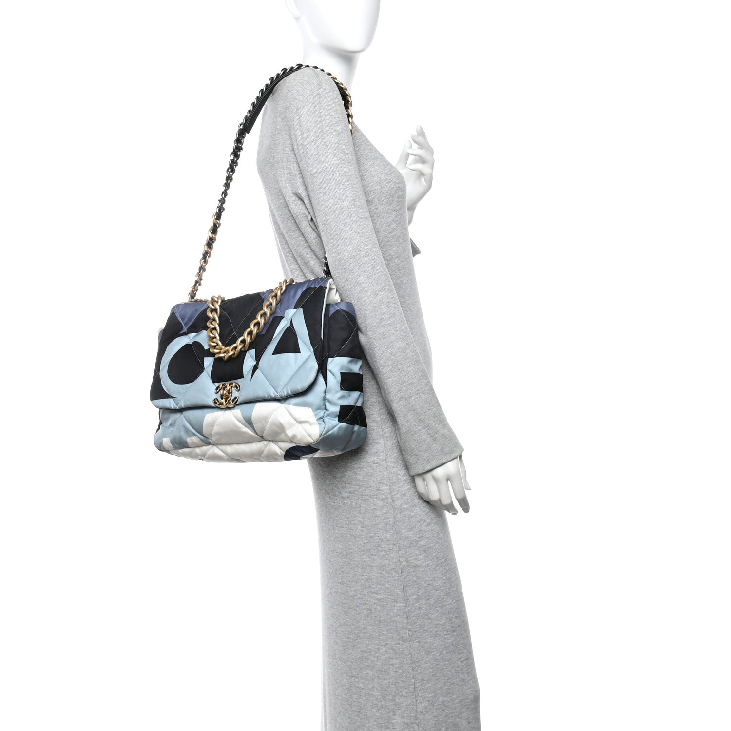 Chanel Silk Maxi Scarf Chanel 19 Flap Black Blue White