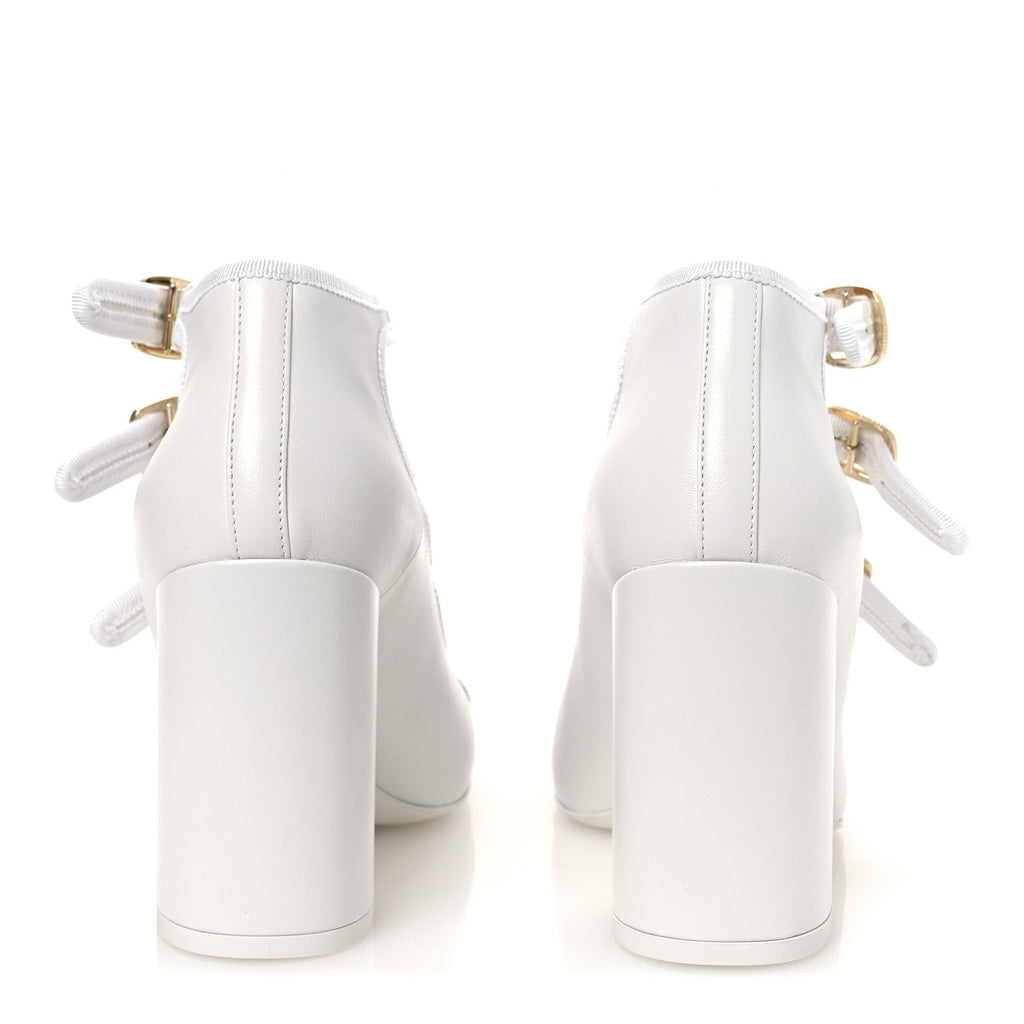 Lambskin Metal Mary Jane Pumps 37 White Black