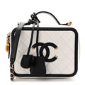 Chanel Caviar Quilted Medium CC Filigree Vanity Case White Black