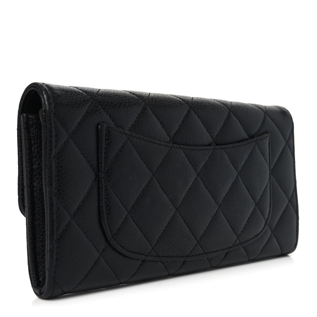 Caviar Quilted Large Gusset Flap Wallet Black