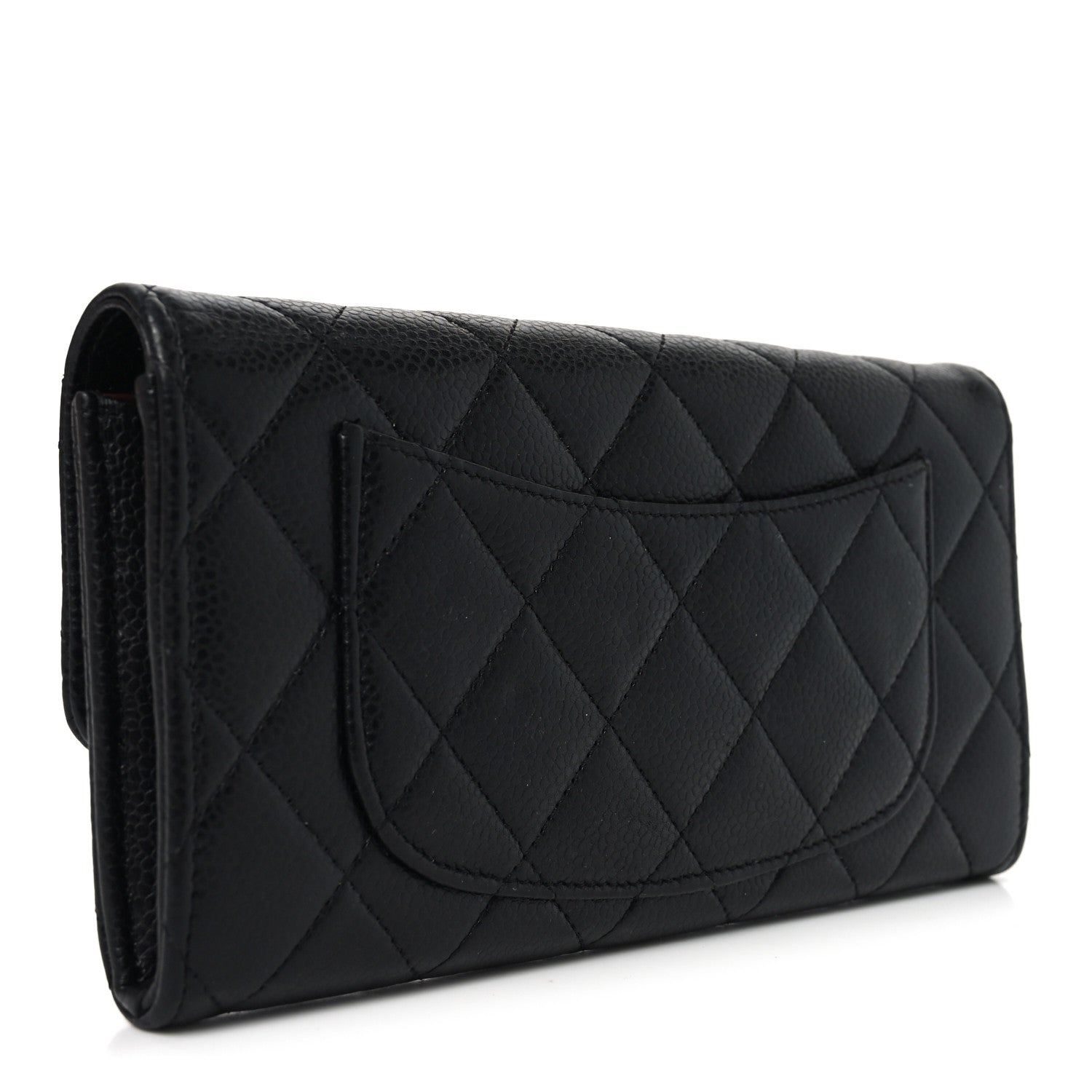 Caviar Quilted Large Gusset Flap Wallet Black