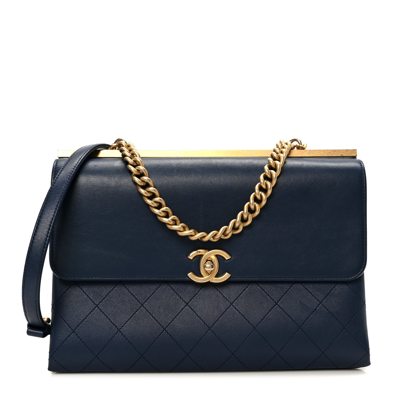 Chanel Lambskin Stitched Coco Luxe Medium Flap Blue