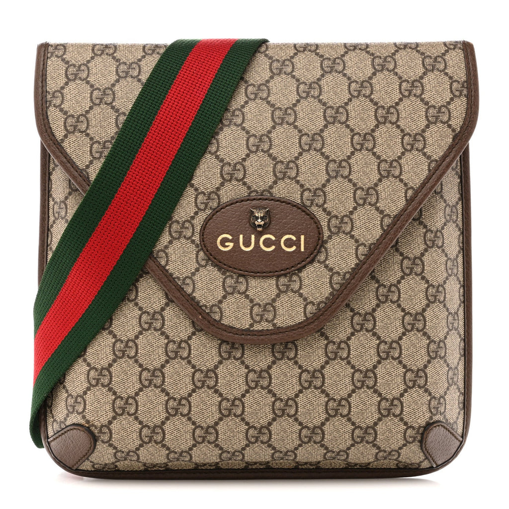 Gucci GG Supreme Monogram Web Medium Neo Vintage Flap Messenger Bag Beige New Acero