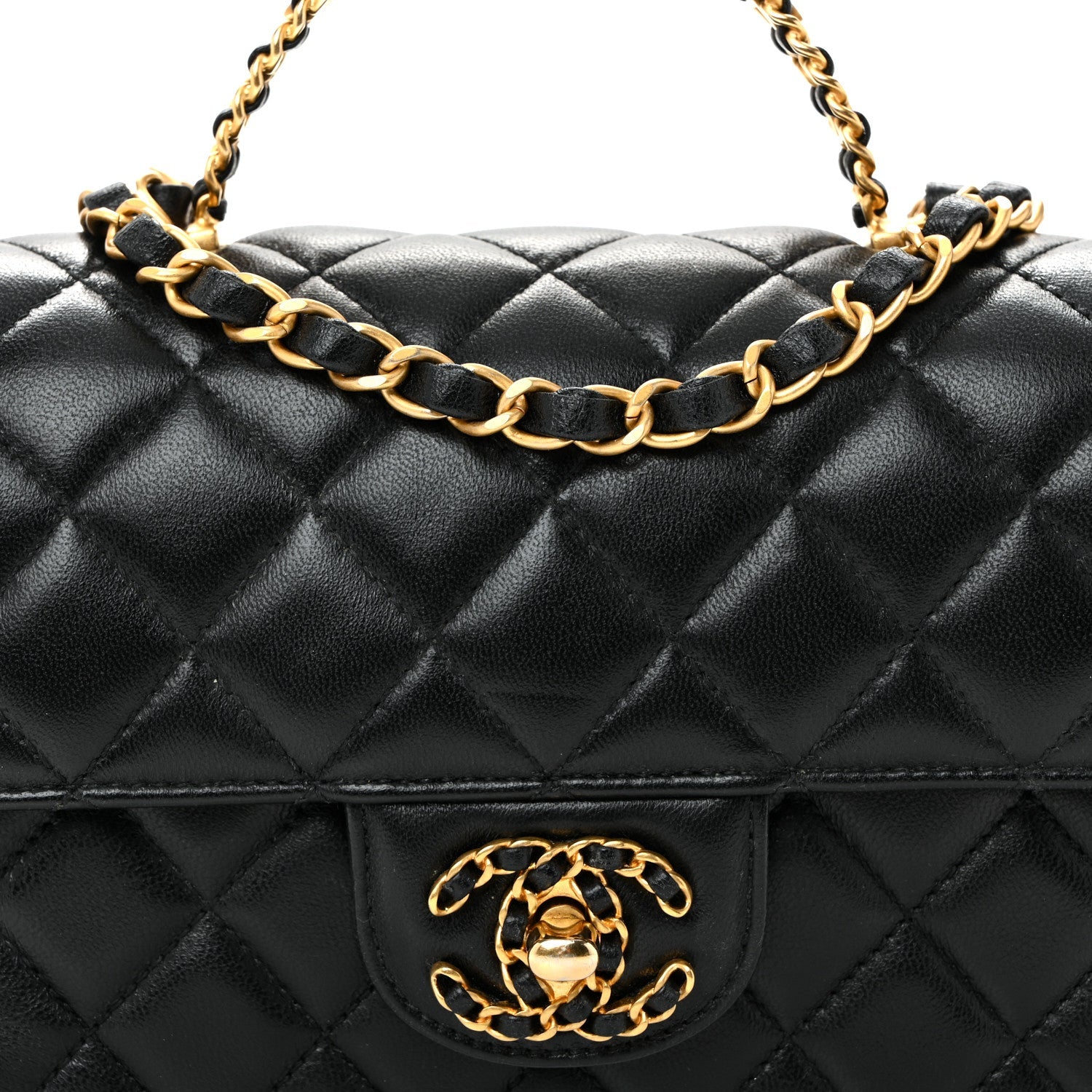 Chanel Lambskin Quilted Mini Strass On Top Flap Black