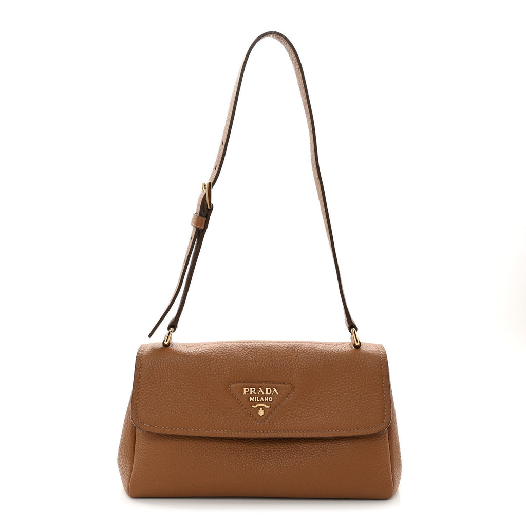 Prada Vitello Daino Soft Flap Shoulder Bag Cognac