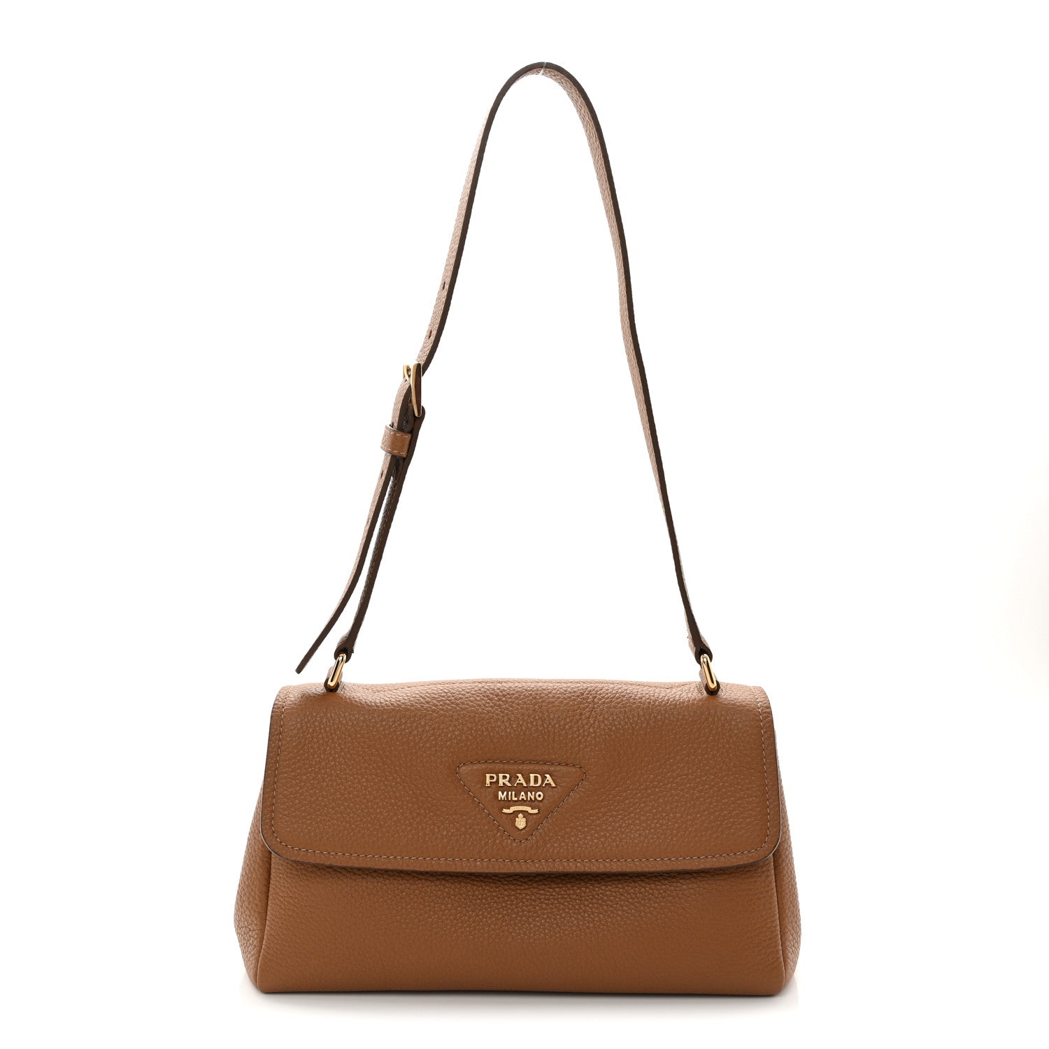 Prada Vitello Daino Soft Flap Shoulder Bag Cognac