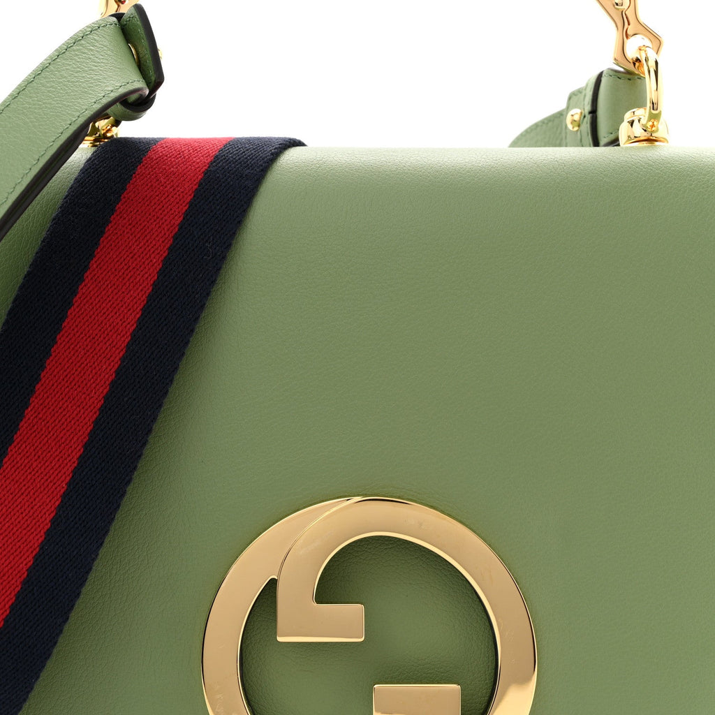 Gucci Roxy Calfskin Web Medium Blondie Top Handle Shoulder Flap Bag Salamander Green