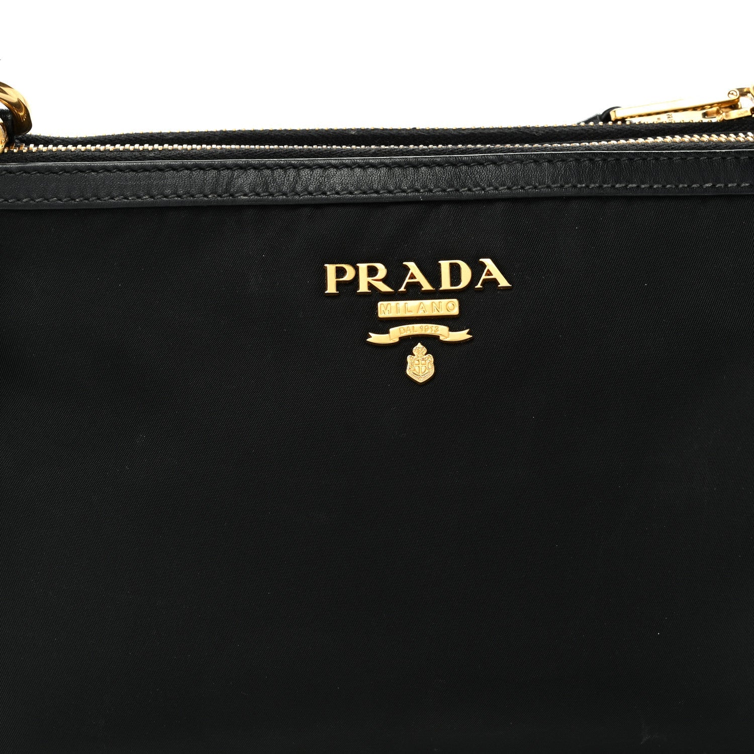 Prada Tessuto Nylon Soft Calf Double Zip Crossbody Bag Black