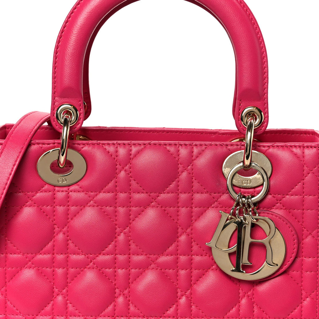 Christian Dior Lambskin Cannage Medium Lady Dior Fuchsia