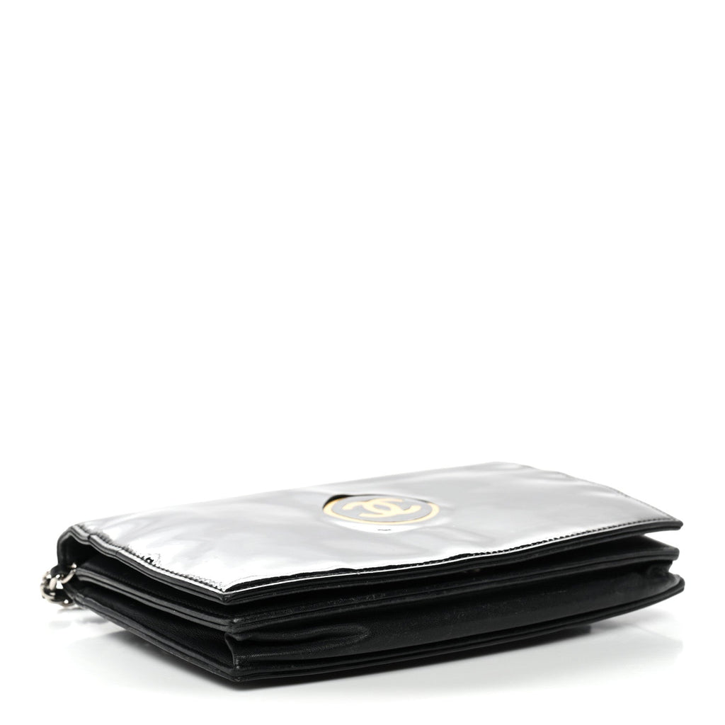 Chanel Patent CC Compact Wallet on Chain WOC Black